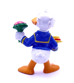 Disney Donald Duck mit Hut und Blumenstrauß Kunststoff Figur von Bullyland
